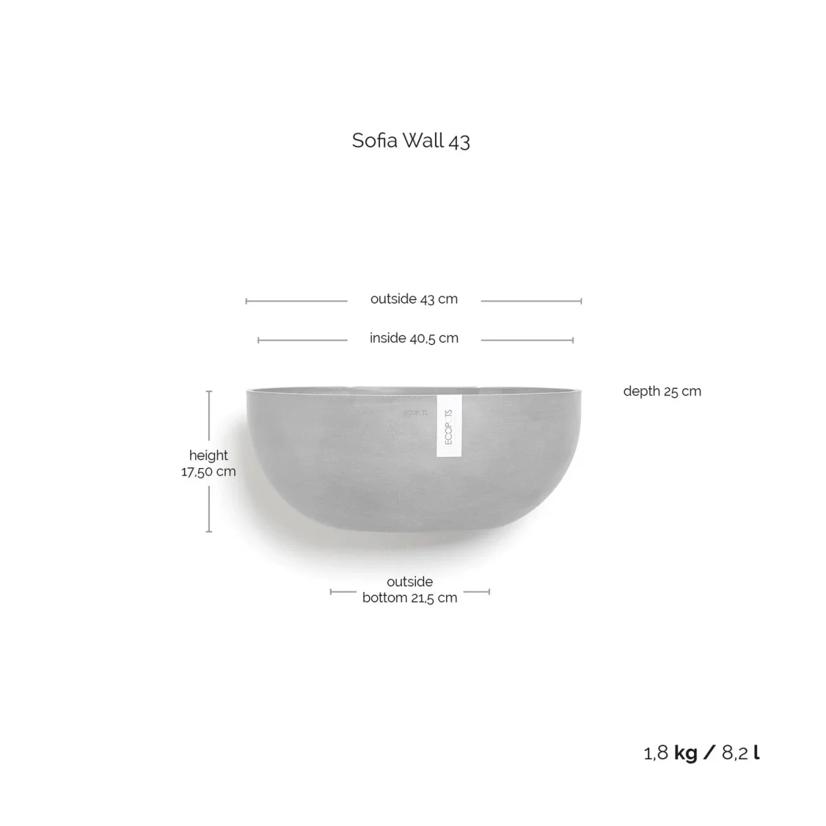 Kukkaruukku Sofia seinälle 43cm harmaa - Image 7