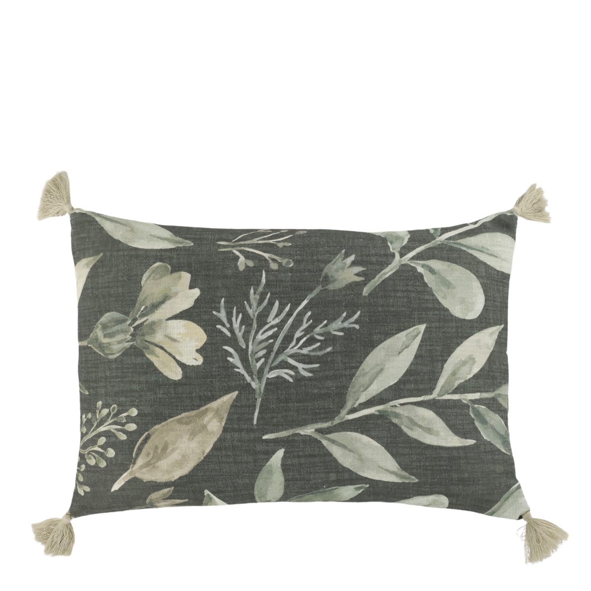 Chic Antique Tyynynpäällinen lehtikuvio ja tupsut oliivi 50x35cm